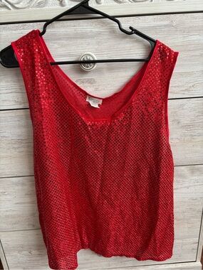 Red Sequin Scoop-Neck Tank Top - Unbranded